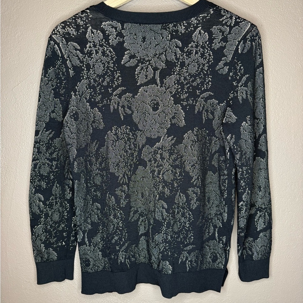 Ann Taylor Black and Cream Floral Patterned Crew Neck Sweater Size Medium Boho - Picture 9 of 16
